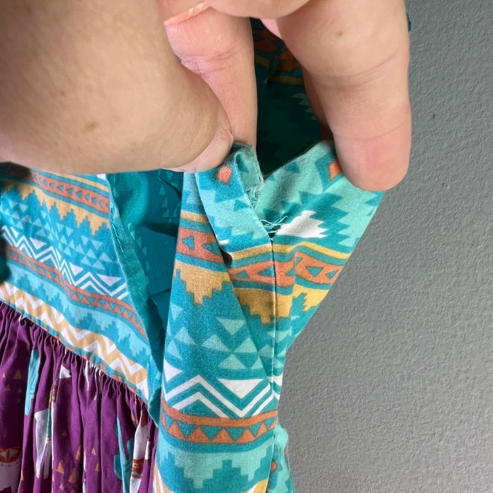 Eleanor Rose Girls Sz 10/12 Dress Llama Aztec Cactus Ruffle Boho Southwest